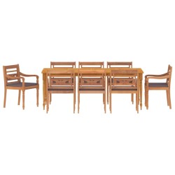 vidaXL Juego comedor de jardín 9 pzas cojines gris oscuro madera teca
