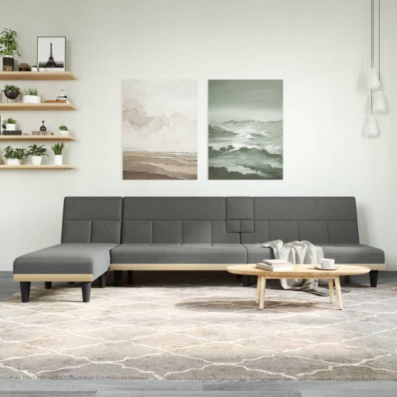 vidaXL Sofá cama en forma de L tela gris oscuro 255x140x70 cm vidaXL Sofá cama en forma de L tela gris oscuro 255x140x70 cm