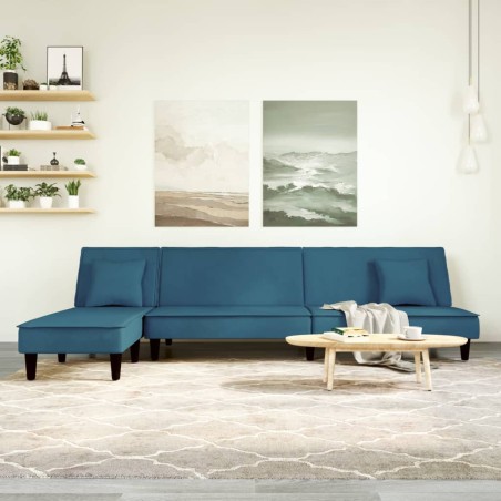vidaXL Sofá cama en forma de L terciopelo azul 255x140x70 cm