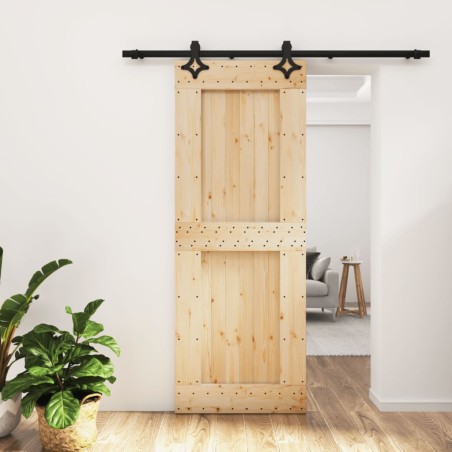 vidaXL Puerta corredera con herrajes madera maciza de pino 80x210 cm
