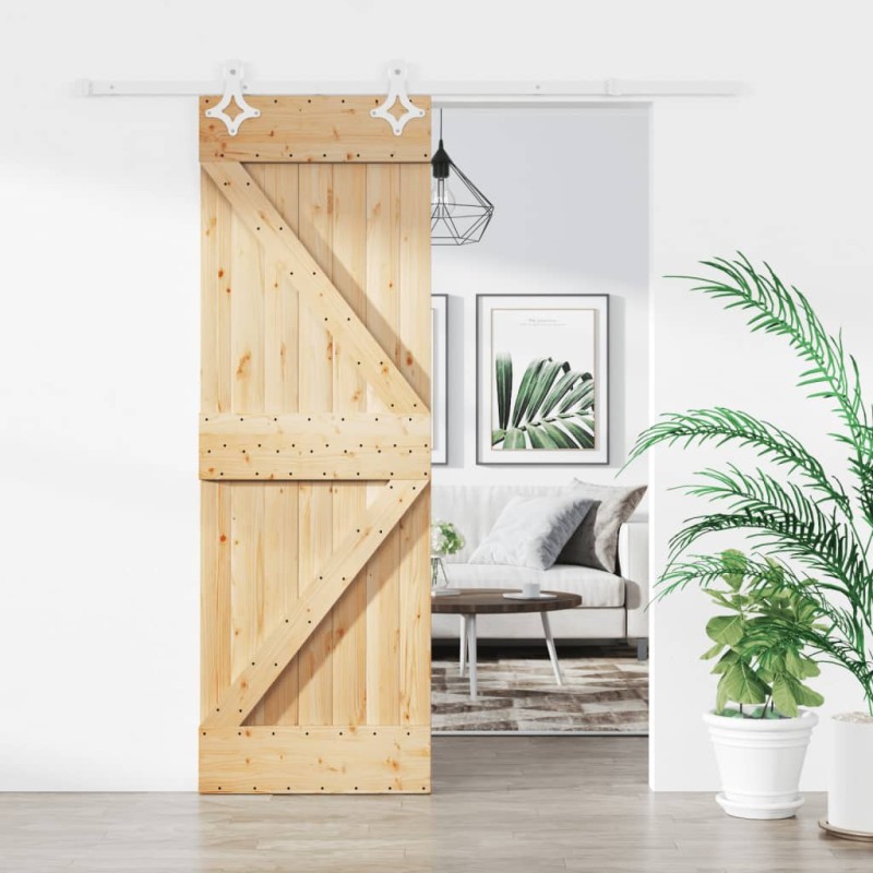 vidaXL Puerta corredera con herrajes madera maciza de pino 70x210 cm