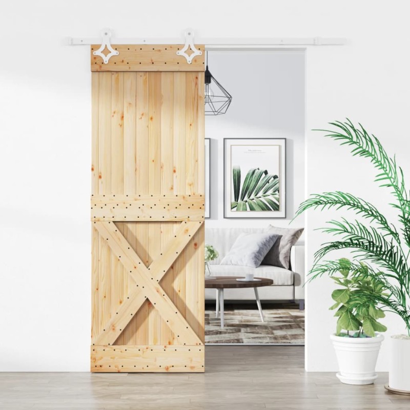 vidaXL Puerta corredera con herrajes madera maciza de pino 80x210 cm vidaXL Puerta corredera con herrajes madera maciza de pino 80x210 cm