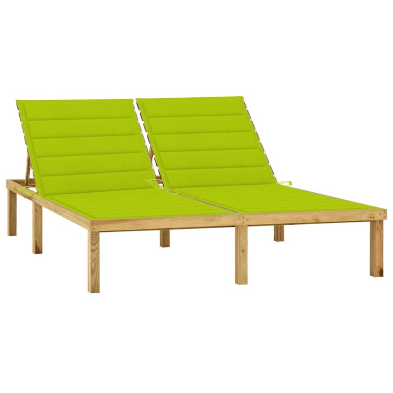 vidaXL Tumbona doble y cojines verde brillante madera pino impregnada vidaXL Tumbona doble y cojines verde brillante madera pino impregnada