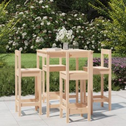 vidaXL Set de mesa y taburetes altos jardín 5 pzas madera maciza pino