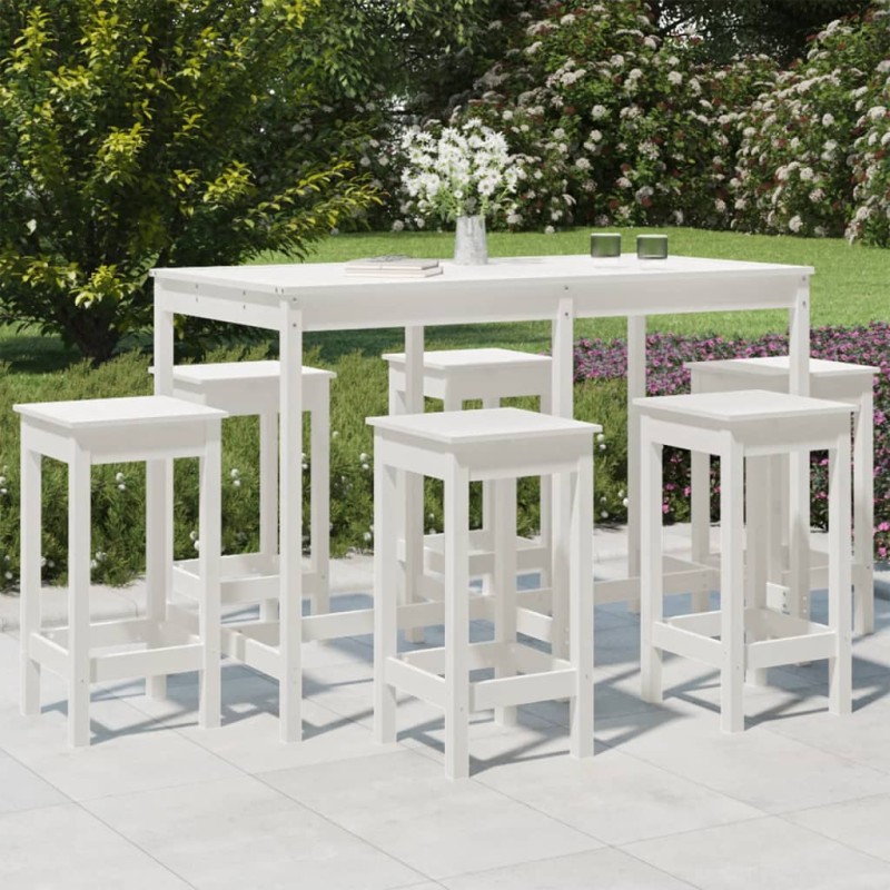 vidaXL Set de mesa y taburetes altos jardín 7 pzas madera pino blanco vidaXL Set de mesa y taburetes altos jardín 7 pzas madera pino blanco