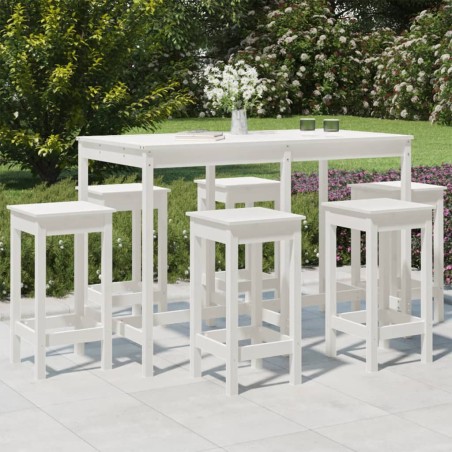vidaXL Set de mesa y taburetes altos jardín 7 pzas madera pino blanco 
