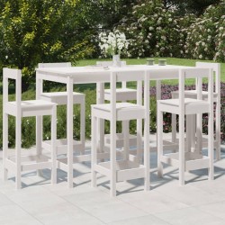 vidaXL Set de mesa y taburetes altos jardín 7 pzas madera pino blanco