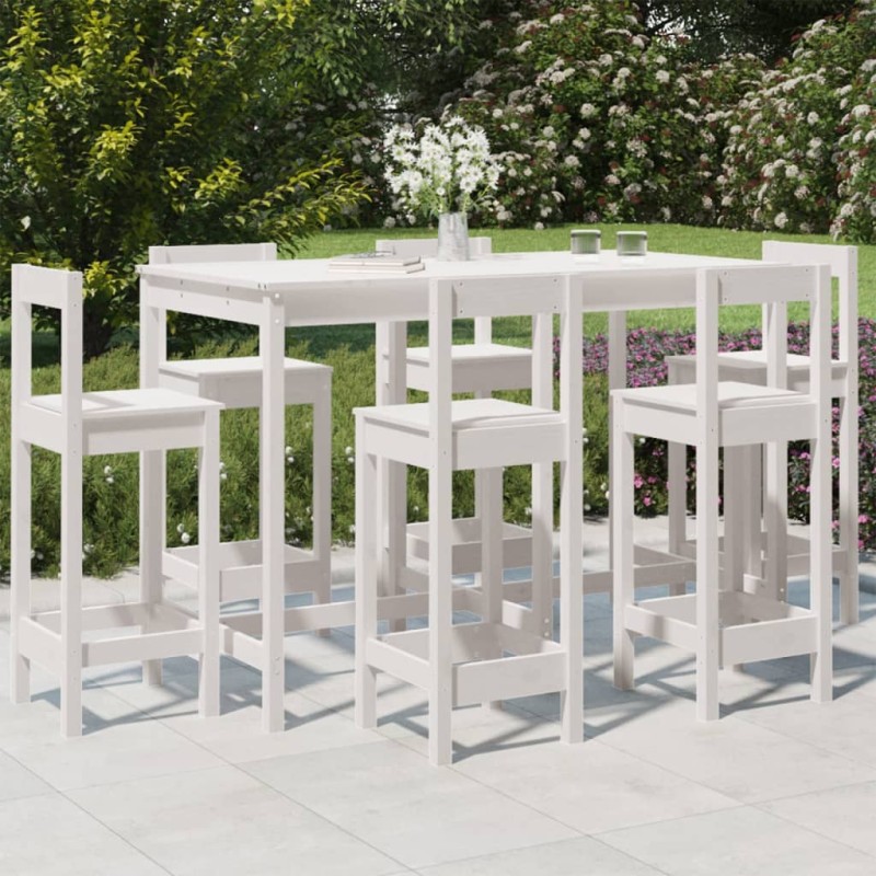 vidaXL Set de mesa y taburetes altos jardín 7 pzas madera pino blanco vidaXL Set de mesa y taburetes altos jardín 7 pzas madera pino blanco