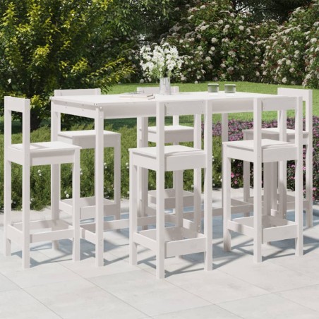 vidaXL Set de mesa y taburetes altos jardín 7 pzas madera pino blanco