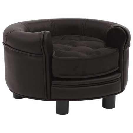 vidaXL Sofá para perros felpa y cuero sintético marrón 48x48x32 cm