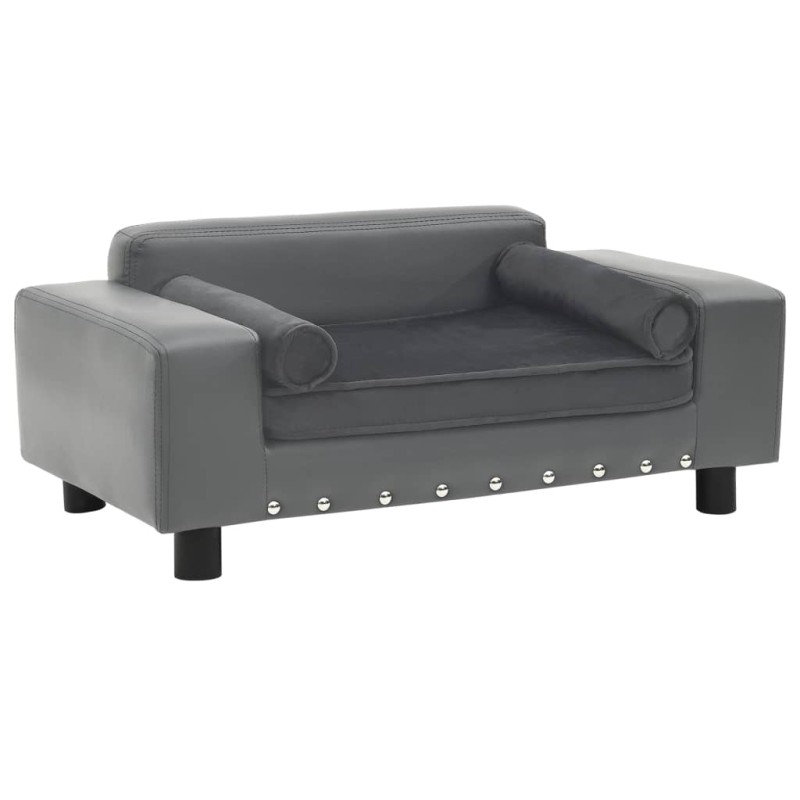vidaXL Sofá para perros felpa y cuero sintético gris 81x43x31 cm