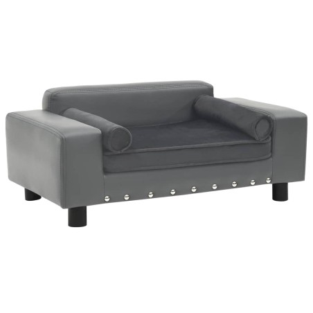 vidaXL Sofá para perros felpa y cuero sintético gris 81x43x31 cm