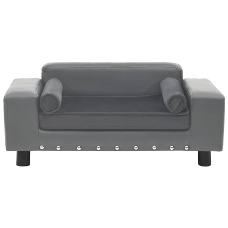 vidaXL Sofá para perros felpa y cuero sintético gris 81x43x31 cm