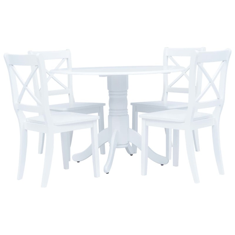 vidaXL Conjunto de comedor 5 piezas madera maciza de caucho blanco vidaXL Conjunto de comedor 5 piezas madera maciza de caucho blanco