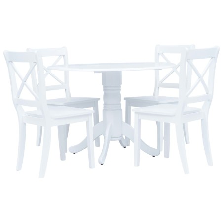 vidaXL Conjunto de comedor 5 piezas madera maciza de caucho blanco