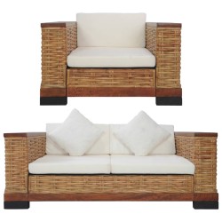 vidaXL Juego de sofás con cojines 2 piezas de ratán natural marrón