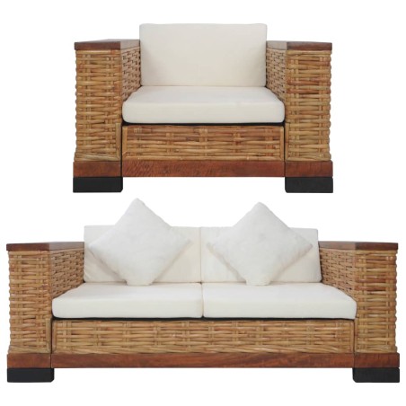 vidaXL Juego de sofás con cojines 2 piezas de ratán natural marrón