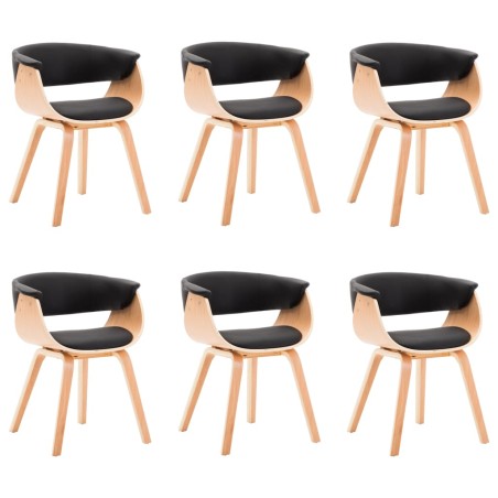 vidaXL Sillas de comedor 6 uds madera curvada cuero sintético negro
