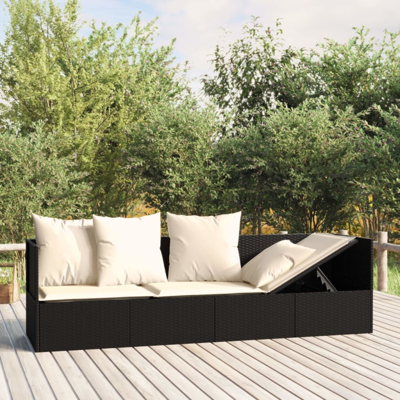 vidaXL Sofá tumbona de jardín con cojines ratán sintético negro vidaXL Sofá tumbona de jardín con cojines ratán sintético negro