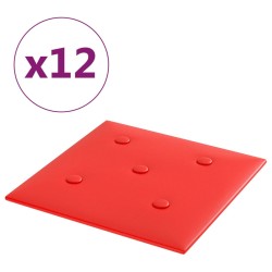 vidaXL Paneles de pared 12 uds cuero sintético rojo 30x30 cm 1,08 m²