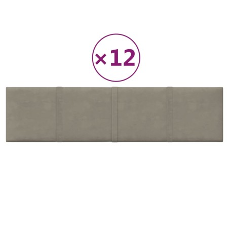 vidaXL Paneles de pared 12 uds terciopelo gris claro 60x15 cm 1,08 m²