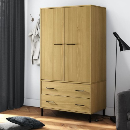 vidaXL Armario patas de metal OSLO madera maciza marrón 90x55x172,5 cm