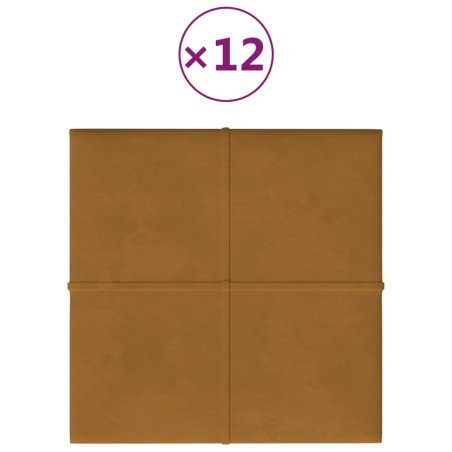 vidaXL Paneles de pared 12 uds terciopelo marrón 30x30 cm 1,08 m²