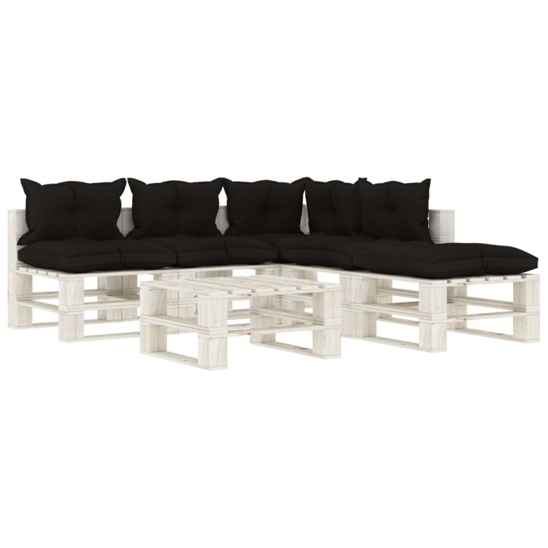vidaXL Muebles de palets de jardín 6 pzas madera cojines negros vidaXL Muebles de palets de jardín 6 pzas madera cojines negros