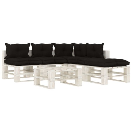  vidaXL Muebles de palets de jardín 6 pzas madera cojines negros