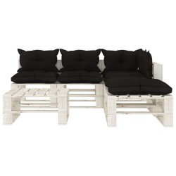  vidaXL Muebles de palets de jardín 6 pzas madera cojines negros