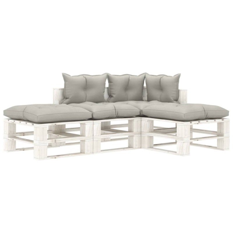 vidaXL Set muebles de palés de jardín 4 pzas madera cojines gris taupe vidaXL Set muebles de palés de jardín 4 pzas madera cojines gris taupe