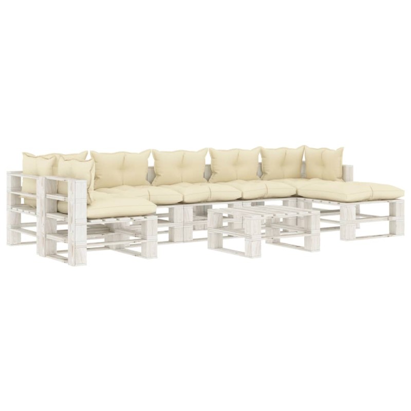 vidaXL Set de muebles de palets de jardín 8 pzas madera cojines crema vidaXL Set de muebles de palets de jardín 8 pzas madera cojines crema