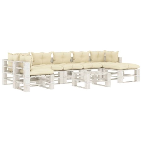 vidaXL Set de muebles de palets de jardín 8 pzas madera cojines crema