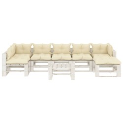 vidaXL Set de muebles de palets de jardín 8 pzas madera cojines crema