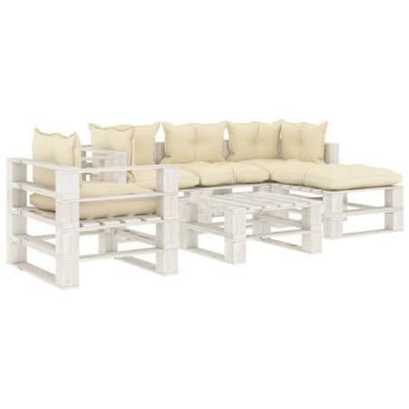 vidaXL Set de muebles de palets de jardín 6 pzas madera cojines crema