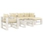 vidaXL Set de muebles de palets de jardín 6 pzas madera cojines crema vidaXL Set de muebles de palets de jardín 6 pzas madera cojines crema