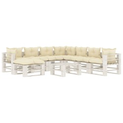 vidaXL Set de muebles de palets de jardín 9 pzas madera cojines crema