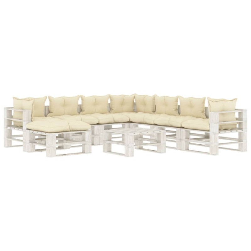 vidaXL Set de muebles de palets de jardín 9 pzas madera cojines crema vidaXL Set de muebles de palets de jardín 9 pzas madera cojines crema