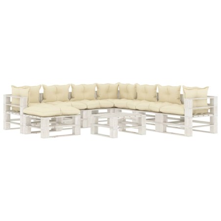 vidaXL Set de muebles de palets de jardín 9 pzas madera cojines crema