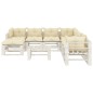 vidaXL Set de muebles de palets de jardín 9 pzas madera cojines crema vidaXL Set de muebles de palets de jardín 9 pzas madera cojines crema