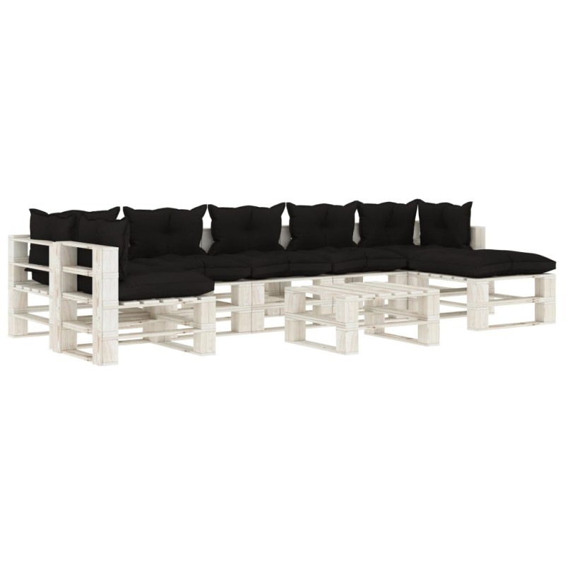 vidaXL Set muebles de palés para jardín 8 pzas madera cojines negros vidaXL Set muebles de palés para jardín 8 pzas madera cojines negros