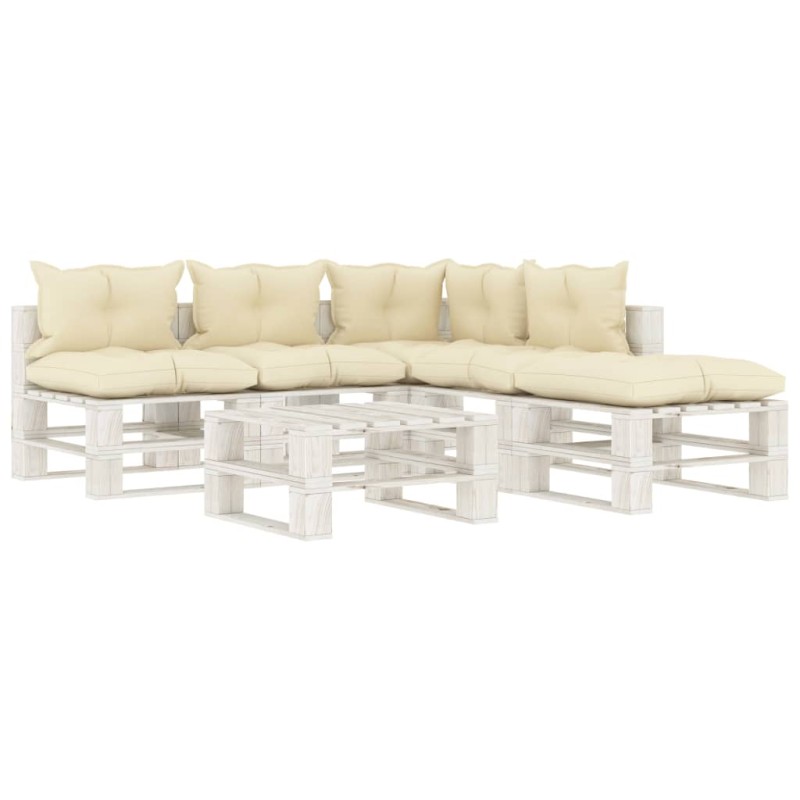 vidaXL Set muebles de palés jardín 6 piezas madera cojines crema vidaXL Set muebles de palés jardín 6 piezas madera cojines crema
