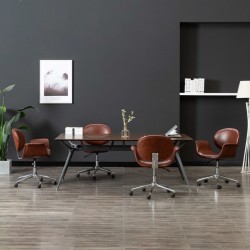 vidaXL Sillas de comedor giratorias 4 unidades cuero sintético marrón