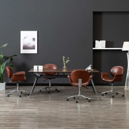 vidaXL Sillas de comedor giratorias 4 unidades cuero sintético marrón