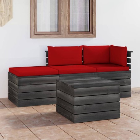 vidaXL Muebles de jardín de palets 4 piezas cojines madera maciza pino