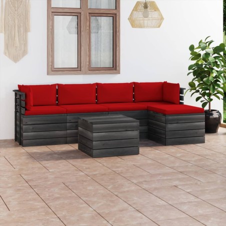 vidaXL Muebles de palets de jardín 6 piezas cojines madera maciza pino