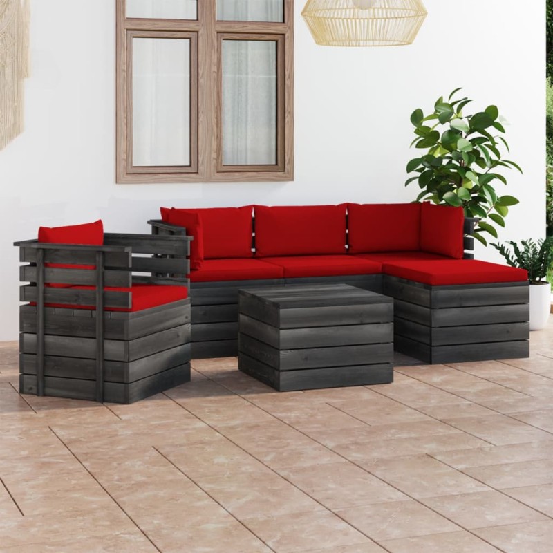 vidaXL Muebles de palés de jardín 6 piezas cojines madera maciza pino vidaXL Muebles de palés de jardín 6 piezas cojines madera maciza pino