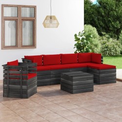 vidaXL Muebles de palets de jardín 7 piezas cojines madera maciza pino