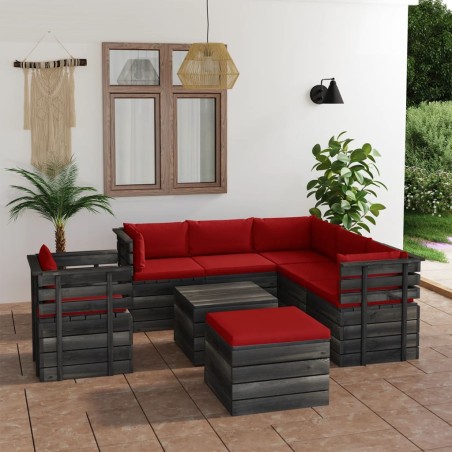 vidaXL Muebles de palets para jardín 8 pzas cojines madera maciza pino