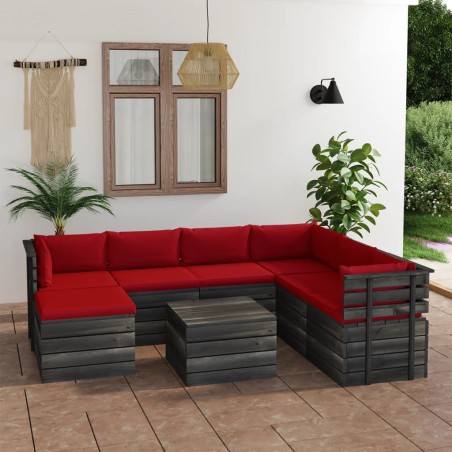 vidaXL Muebles de palets para jardín 8 pzas cojines madera maciza pino